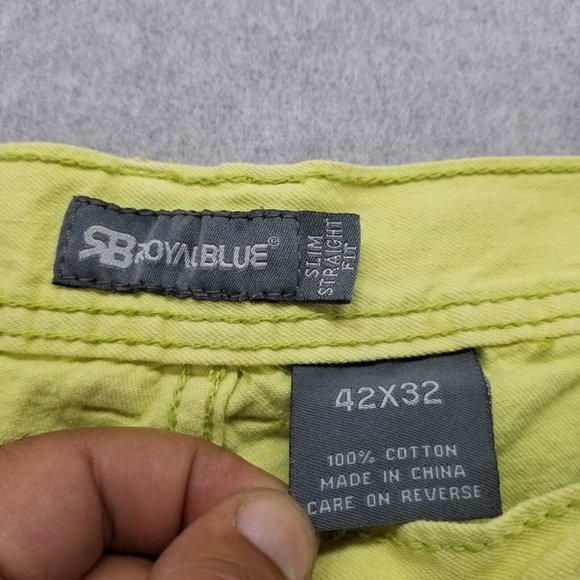 Royal Blue Shorts Mens 42‎ Neon Yellow Chino Pockets Casual Cotton Outdoor - Picture 7 of 12